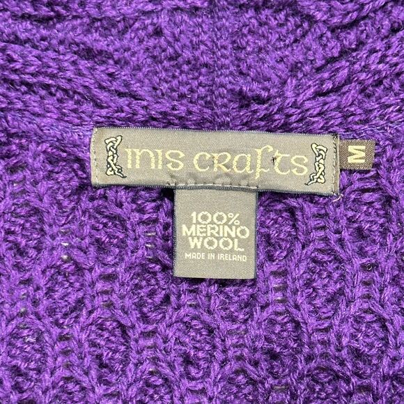 INIS CRAFTS 100% Merino Wool Cable Knit Cardigan Sweater Gray Size Medium - Picture 4 of 9